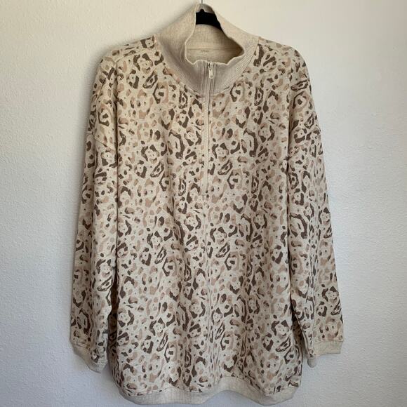 NEW Aerie Leopard 1/4 Zip Oversized Fleece Lined Pullover Jacket - Picture 1 of 5